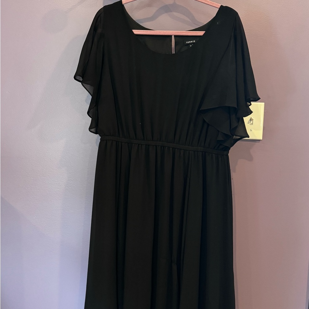 Torrid Black Midi Dress with Flutter Sleeves
